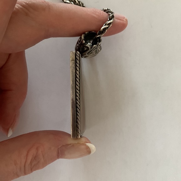 Vintage EXEX Green Jasper Rectangular Pendant w 22” SS Rope Chain. - Picture 4 of 6